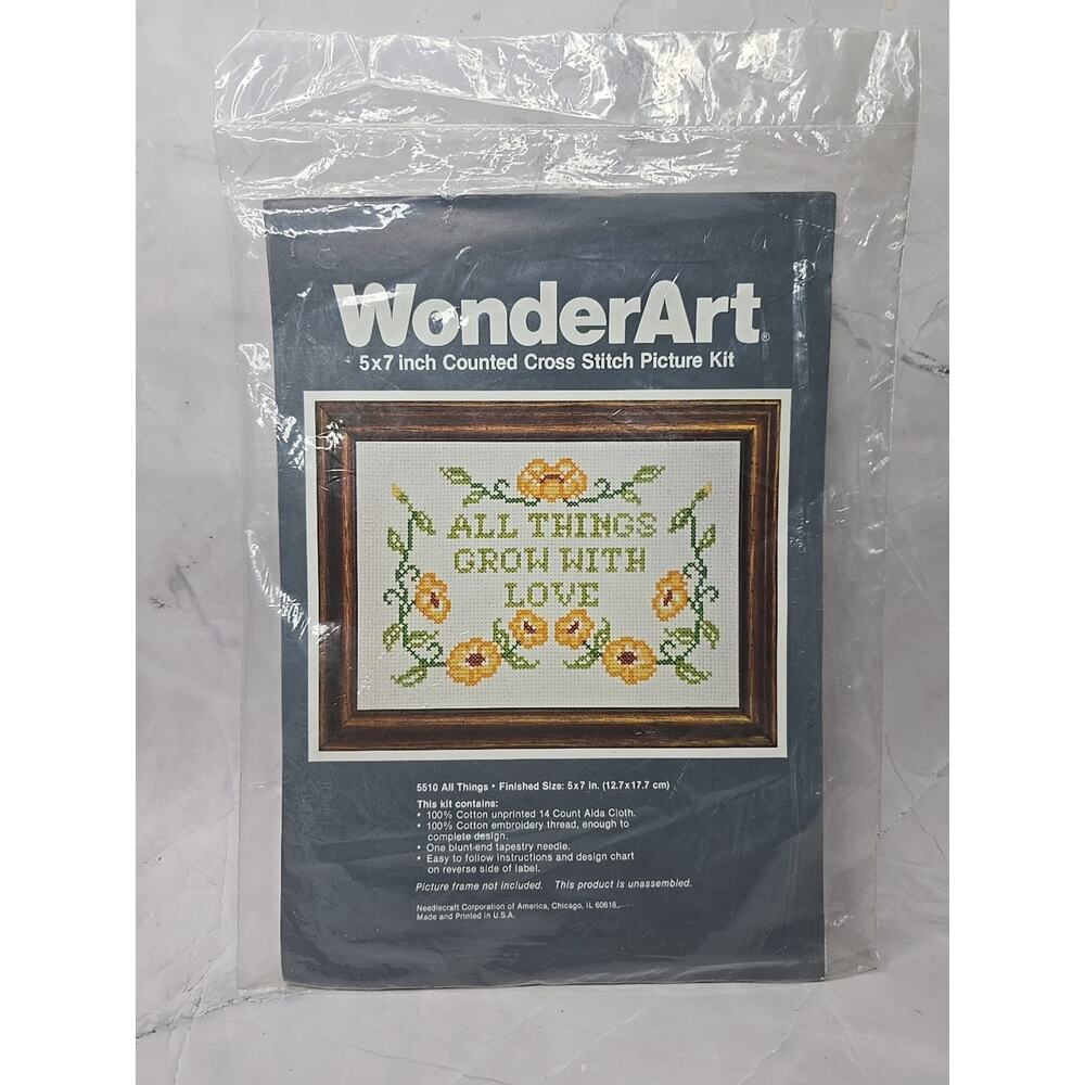 Wonderart Counted Cross Stitch Picture Kit All Things Grow With Love 5x7